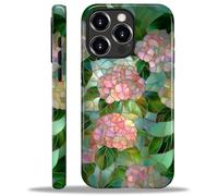 ZHEGAILIAN Case for iPhone 16 Pro,Durable Drop Protection Shockproof Silicone + Hard PC 2 in 1 Hybrid Protective Cover with Stylish Pattern Design Pink Hydrangea Flower Stained Glass