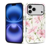 ZHEGAILIAN Case for iPhone 17 Pro,Durable Drop Protection Shockproof Silicone + Hard PC 2 in 1 Hybrid Protective Cover with Stylish Pattern Design - Pink Lily Floral