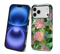 ZHEGAILIAN Case for iPhone 17 Pro,Durable Drop Protection Shockproof Silicone + Hard PC 2 in 1 Hybrid Protective Cover with Stylish Pattern Design Pink Hydrangea Flower Stained Glass