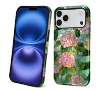 ZHEGAILIAN Case for iPhone 17 Pro Max,Durable Drop Protection Shockproof Silicone + Hard PC 2 in 1 Hybrid Protective Cover with Stylish Pattern Design Pink Hydrangea Flower Stained Glass