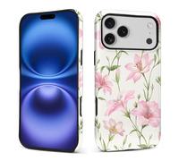 ZHEGAILIAN Case for iPhone 17 Pro Max,Durable Drop Protection Shockproof Silicone + Hard PC 2 in 1 Hybrid Protective Cover with Stylish Pattern Design - Pink Lily Floral