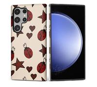 ZHEGAILIAN Case for Samsung Galaxy S23 Ultra,Shockproof Hard Shell + Soft Silicone 2 in 1 Hybrid,Shockproof Bumper Drop Protective - Red Ladybug Stars Hearts