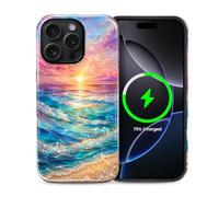 ZHEGAILIAN for iPhone 14 Pro Max,Glossy 2-in-1 Case Compatible with MagSafe Full Coverage Doublelayer Shockproof Anti-Fall Protection Cover,Print Design Women Sea Wave Sunset