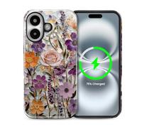 ZHEGAILIAN for iPhone 16 Plus 6.7in,2-in-1 Case Compatible with MagSafe Shockproof Anti-Slip with Full-Body Protection Cover,Glossy Textured Fashion Print Design for Women Gilded Blooms