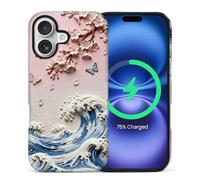 ZHEGAILIAN for iPhone 16 Plus 6.7inch,2-in-1 Case Compatible with MagSafe Shockproof Anti-Slip with Full-Body Protection Cover,Frosted Matte Textured Fashion Print Design for Girls Cherry Waves
