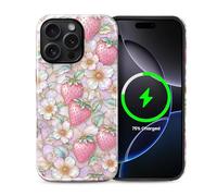 ZHEGAILIAN for iPhone 16 Pro Max 6.9in,2-in-1 Case Compatible with MagSafe Shockproof Anti-Slip with Full-Body Protection Cover,Glossy Textured Fashion Print Design for Women Gilded Strawberry Blooms