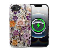 ZHEGAILIAN for iPhone 16e 6.1in,2-in-1 Case Compatible with MagSafe Shockproof Anti-Slip with Full-Body Protection Cover,Glossy Textured Fashion Print Design for Women Gilded Blooms