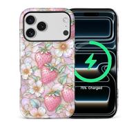 ZHEGAILIAN for iPhone 17 Pro 6.3in,2-in-1 Case Compatible with MagSafe Shockproof Anti-Slip with Full-Body Protection Cover,Glossy Textured Fashion Print Design for Women Gilded Strawberry Blooms