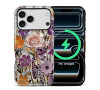 ZHEGAILIAN for iPhone 17 Pro 6.3in,2-in-1 Case Compatible with MagSafe Shockproof Anti-Slip with Full-Body Protection Cover,Glossy Textured Fashion Print Design for Women Gilded Blooms