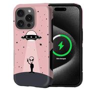 ZHEGAILIAN Magnetic Case for iPhone 15 Pro,Compatible with MagSafe Hard Shell + Soft Silicone Upgrade 2 in 1 Hybrid Shockproof Bumper Drop Protective Case -Alien Pink Peace Wave