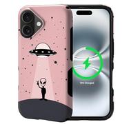 ZHEGAILIAN Magnetic Case for iPhone 16 Plus,Compatible with MagSafe Hard Shell + Soft Silicone Upgrade 2 in 1 Hybrid Shockproof Bumper Drop Protective Case -Alien Pink Peace Wave