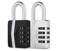 ZHEGE 2-Pack Heavy Duty Combination Padlock, Weatherproof Outdoor 4-Digit Lock for Gym & School Lockers, Garden Gates, Fence, Shed & Garage (Silver & Black, 2 Pack)