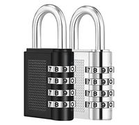 ZHEGE 4-Digit Combination Padlock, Durable & Secure Weatherproof Lock for Gym/School Lockers, Outdoor Fence/Gate/Shed/Garage (2 Pack, Black/Silver)
