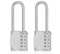 ZHEGE Combination Padlock Long Shackle, Heavy Duty Weatherproof Combination Lock for Gate, Fence, Sheds, Containers, Long Shank Padlock for Gym Locker, School Locker, Toolbox(2 Pack, Silver)