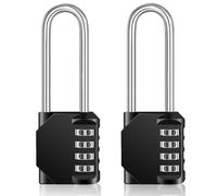 ZHEGE Combination Padlocks Long Shackle, 4.53" Overall Height, 2.62" Shackle Height, Outdoor Padlocks Heavy Duty Weatherproof for Fence Gate, Shed, Hasp, 4 Digit Code for School Lockers(2 Pack, Black)