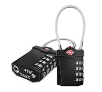 ZHEGE Luggage Locks TSA Approved, Suitcase Padlocks, White Code Padlock with Open Alert Indicator, 5.5in Flexible Cable Travel Lock, 4 Digit Combination Padlock for Gym Locker (Black, 2 Pack)