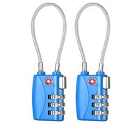 ZHEGE Travel Lock TSA Approved, Cable Travel Lock, 3 Digit Combination Zipper Locks for Suitcases, Baggage, Backpacks, Briefcases, Small Suitcase Padlocks for Gym, School (Blue, 2 Pack)
