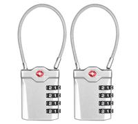 ZHEGE Travel Padlocks for Luggage, Suitcase Locks, White Code Padlock with Open Alert Indicator, 5.5in Flexible Cable Travel Padlock, 4 Digit Combination Padlock for Gym Locker (Silver, 2 Pack)