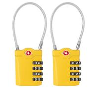ZHEGE TSA Approved Luggage Locks, Suitcase Padlocks, White Code Padlock with Open Alert Indicator, 5.5in Flexible Cable Travel Padlock, 4 Digit Combination Padlock for Gym Locker (Yellow, 2 Pack)
