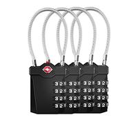 ZHEGE TSA Suitcase Locks, TSA Approved Luggage Locks, White Code Padlock for Travel with Open Alert Indicator and 5.5in Flexible Cable, 4-Digit Combination Padlocks for Lockers (Black, 4 Pack)