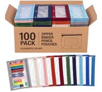 Zhehao 100 Pcs Zipper Binder Pencil Pouches:3 Ring Binder Pencil Pouches with Window Bulk Clear Pen Bags Case for Office School Classroom Supplies (Fresh Color,Single Layer)