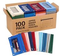 Zhehao 100 Pcs Zipper Binder Pencil Pouches:3 Ring Binder Pencil Pouches with Zipper Window Bulk Clear Pen Bags Case for Office School Classroom Supplies (Double Layer with Mesh,10 Colors)