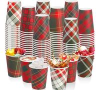 Zhehao 120 Red Green Christmas Plaid Disposable Coffee Cups, 8 oz, 120 Pieces