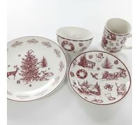 Zhehao 16 Pcs Christmas Rural Farmhouse Dinnerware Set Winter Ceramics Dinnerware Dessert Plates Festive Collection Plates Ceramic Bowl Mug for Holiday Dinner Party, Service for 4(Vintage)