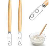 Zhehao 2 Pcs 13 Inch Sourdough Starter Stirring Hook Danish Dough Whisk Wooden Dutch Mixer Hand Utensil with Stainless Steel Dough Hook for Bread, Pizza, Pastry, Cake Batter Making Tool