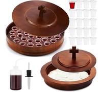 Zhehao 2 Pcs Wood Communion Set Holy Trays for Churches with Lid Communion Plates with Cover Churches Cups Filler and Disposable Cups Supplies (Rubber Wood Style)