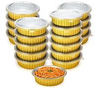 Zhehao 20 Pcs Aluminum Foil Pans with Lids Gold 2X Thicker Heavy Duty Foil Pan Disposable Baking Pans with Lids Disposable Cookware Tin Food Containers for Cake Pie Cooking Microwavable Oven (31 Oz)