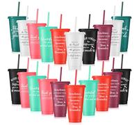 Zhehao 20 Pcs Thank You Cup Tumblers Employee Appreciation Gifts Bulk, 24 oz Plastic Coffee Cups with Straws and Lids, Team Gifts for Staff Coworker Friends(Bright Colors)