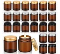 Zhehao 24 Pcs Amber Glass Jars 4 oz with Lids, Round Candle Containers