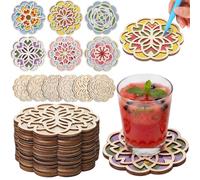 Zhehao 24 Pcs Mother's Day Unfinished Wood Coasters Crafts Bulk Wooden Coloring Coasters DIY Crafts Mother's Day Gifts from Daughter Son for Mom Gifts Home Party Dinner Table Decoration