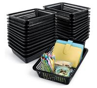 Zhehao 24 Pcs Paper Organizer Basket 13.6 x 10.2 x 3.3 Inch Classroom Plastic Mesh Bins Organization Storage Trays Classroom Office Home Baskets for Papers Crayon Pencils Toy File(Black)