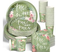Zhehao 250 Pcs Mr. and Mrs. Bridal Shower Plates Napkins Sets 50 Pcs 9'' Dinner Plates and 7'' Dessert Plate and 9oz Cups 100 Napkins Serves 50 Party Supplies Bridal Shower Engagement Decoration