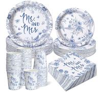 Zhehao 250 Pcs Mr. and Mrs. Bridal Shower Plates Napkins Sets Serves 50