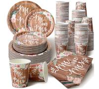 Zhehao 250 Pcs Rustic Wedding Plates Bridal Shower Mr and Mrs Napkins Set | Serves 50, Disposable Dinner Plates Dessert Plate Cup Napkin, Wedding Party Supply Engagement Married Anniversary Decoration