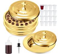 Zhehao 3 Pcs Communion Tray Set for Church, Tray & Plates with Lids, Gold | 1 Cups Filler, 1 Bottle Pourer, 100 Disposable Cups, 40 Holes, Stackable Detachable, 304 Stainless Steel, Worship Services