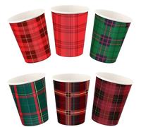 Zhehao 300 Pieces Christmas Paper Cups 9 oz Disposable 6 Style Red Green Plaid Paper Coffee Cup for Hot Cocoa Coffee Hot Cold Beverages Kid Christmas Party Decoration