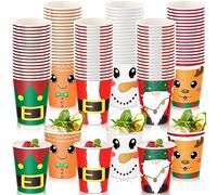 Zhehao 300 Pieces Christmas Paper Cups 9 oz Disposable Christmas Cups 6 Style Gingerbread Santa Elf Snowman Elk Dwarf Cups for Hot Cocoa Coffee Hot Cold Beverages Kid Christmas Party Decoration