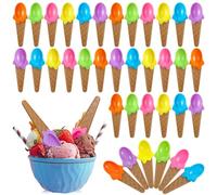 Zhehao 36 Pcs Sundae Frozen Yogurt Ice Cream Spoons Sundae Spoons Plastic Candy Color Pastel Dessert Reusable Plastic Ice Cream Scoop Waffle Cone Shaped for Dessert, Frozen Yogurt, Birthday Party Gift