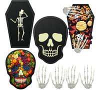 Zhehao 4 Pcs Halloween Serveware Supplies Wooden Coffin Ghost Charcuterie Board Cheese Board Serving Platter Snack Trays with Plastic Skeleton Hands Dinnerware Cookware for Home Party Dinnerware
