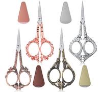 Zhehao 4 Pcs Sewing Embroidery Scissors with Artificial Leather Cover Sewing Stainless Vintage Embroidery Scissors for DIY Needlework Art Manual Handicraft (Retro)