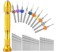 Zhehao 59 Pieces Hand Drill Bits Set Include 49 Pcs Metal Pin Vise Hand Drill Micro Mini Twist Bits and 10 Pcs Tungsten Carbide PCB Rotary Tools for Resin Polymer DIY Jewelry Making Carving (Gold)