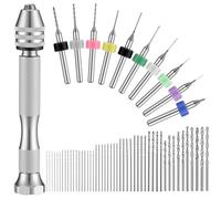 Zhehao 59 Pieces Hand Drill Bits Set Include 49 Pcs Metal Pin Vise Hand Drill Micro Mini Twist Bits and 10 Pcs Tungsten Carbide PCB Rotary Tools for Resin Polymer DIY Jewelry Making Carving(Silver)
