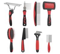Zhehao 8 Pcs Pet Grooming Kit - Dematting Combs, Slicker Brush, Steel Comb Deshedding Brush, Flea Comb, Undercoat Rake for Detangling Long Matted Fur Hair from Dogs, Cats, Poodles, Anti-slip Handle