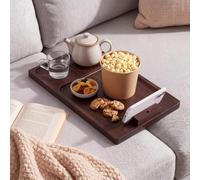 Zhehao Acacia Wood Couch Tray Between Cushion with 360° Rotating Phone Holder, Folding Sofa Table Insert for Sectionals, Sofa Middle Organizer for Drinks and Snacks Phone Remote Control (Dark Brown)