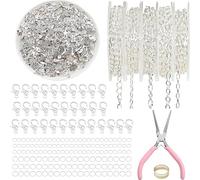 Zheigaoxea 16.4 ft Necklace Chain for Jewelry Making, 5 Rolls Silver Plated Chains for DIY Necklace Bracelet Jewelry Making Accessories with Charm Pendants Jump Rings Lobster Clasps Pliers（Silver