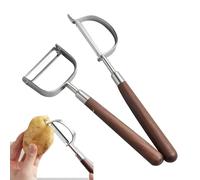 Zheigaoxea 2-Piece 304 Stainless Steel Vegetable Peeler Set - Y-Shaped & C-Shaped Peelers - Walnut Wooden Handle - Super Sharp Blades - Fruit, Potato, Carrot & Melon Peeler - Home Kitchen Gadget